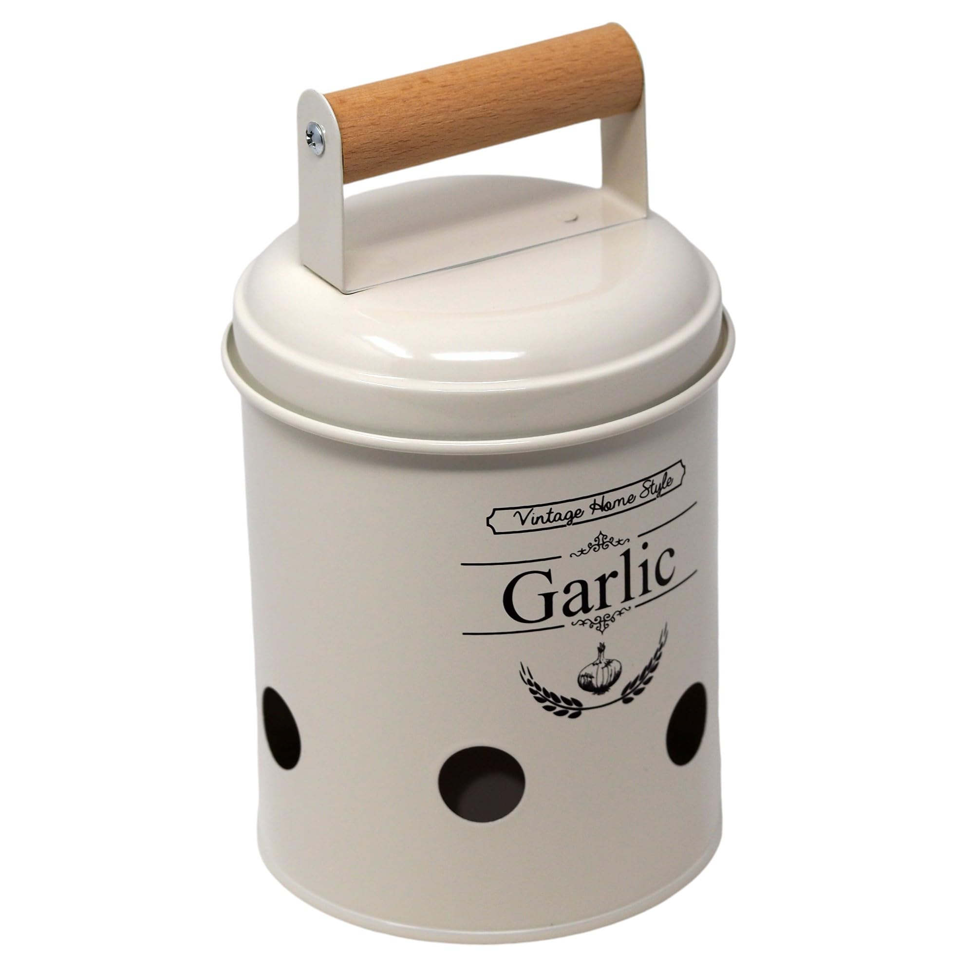Sil Interiors Cream Metal Garlic Storage Container Vintage Style With Ventilation And Handle
