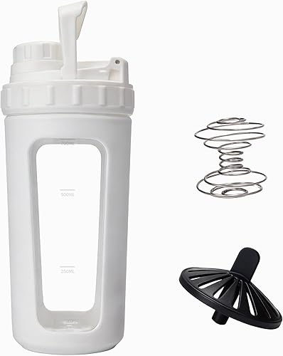 Vaso agitador de vidrio sin BPA, sin BPA, botella agitadora de vidrio para proteínas, vidrio de borosilicato duradero, a prueba de fugas y sin BPA,