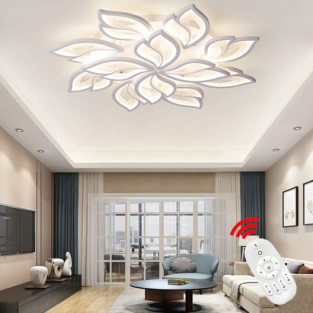Plafonnier LED design pétale en acrylique et métal avec télécommande pour salon et chambre