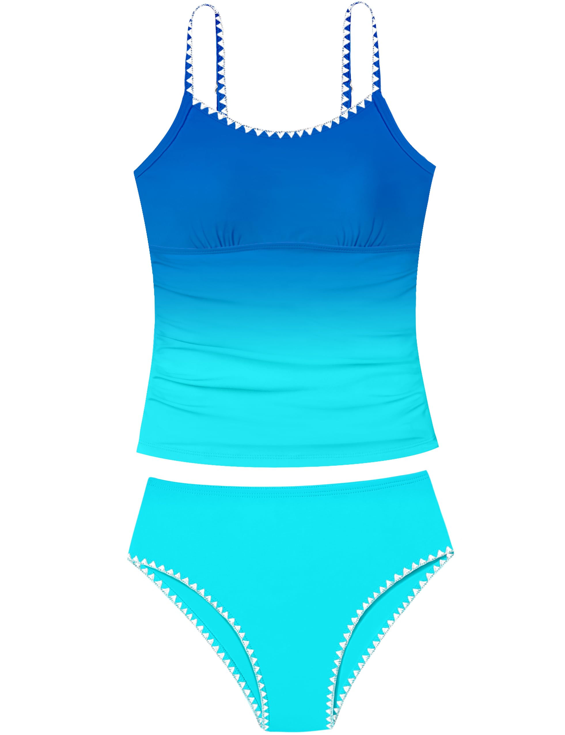 Girls Swimsuit Solid Color Tankini Contrast Trim Swimwear 2 Piece Bathing Suit Padded Swimsuits for Teens 9-16Y