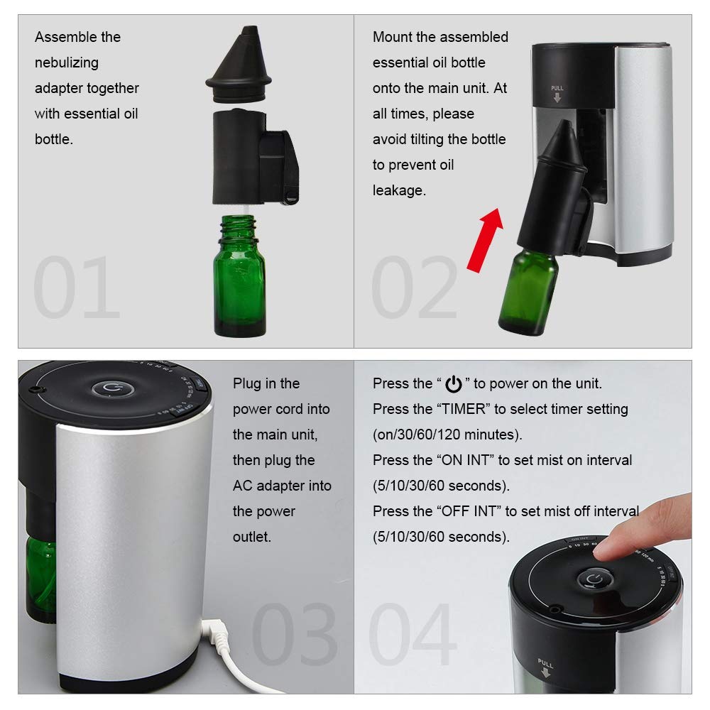 Diffuseur D'ar？me D'huile De NéBulisation sans Eau Diffuseur Diffuseurs D'huiles Essentielles en Alliage D'aluminium Aromaterapia MéNage Yoga Au Travail à Domicile Prise EU
