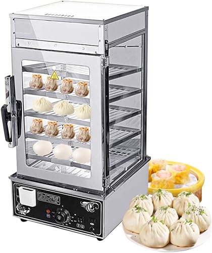 INTBUYING Máquina de vapor de bollo comercial Calentador eléctrico de alimentos calientes, vitrina de vapor para perros calientes, 5 capas, control