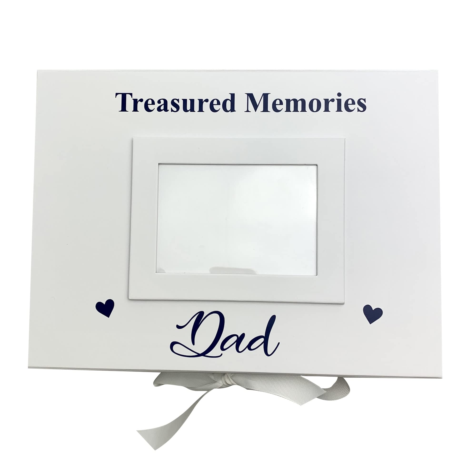 Little Secrets Clothing Personalised Bereavement Gift Treasured Memories Photo Gift Box, Remembrance Keepsake White Large Ribbon Box, Family Memory Present