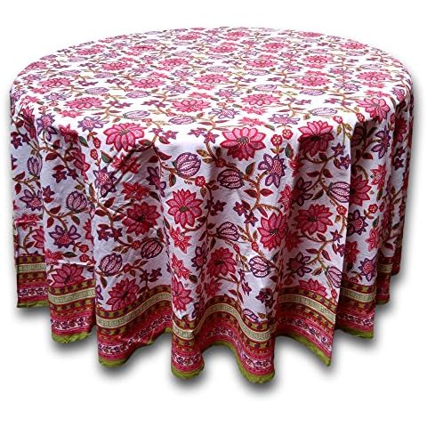 Floral Tablecloth for Round Tables Pink Red Green White Cotton Floral Kitchen Table Linen Round 90 inches Cover