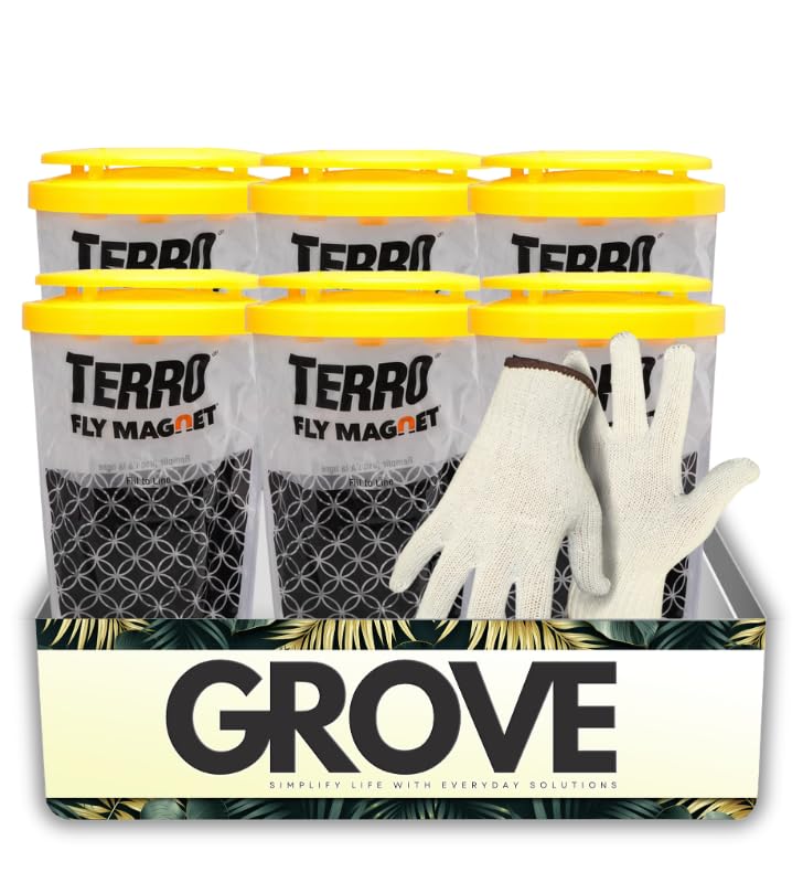 Pièges à mouches jetables Terro lot de 6 avec gants de travail pour l'extérieur