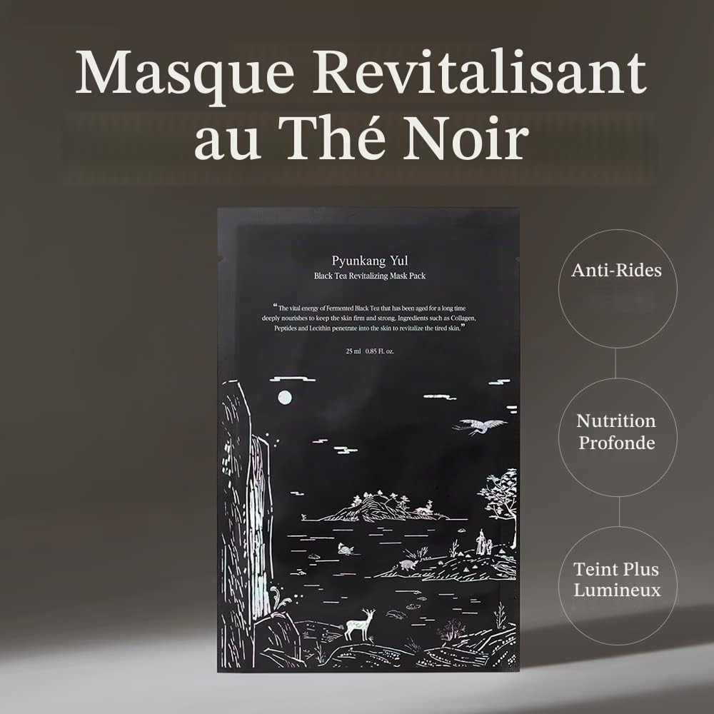 [PKY] Masque Révitalisant Thé Noir Fermenté Pyunkang Yul avec Collagène à Faible Molécule, Beurre de Karité, Soin Élasticité, Hydratation Profonde, Soin Visage Coréen 25ml x 10ea