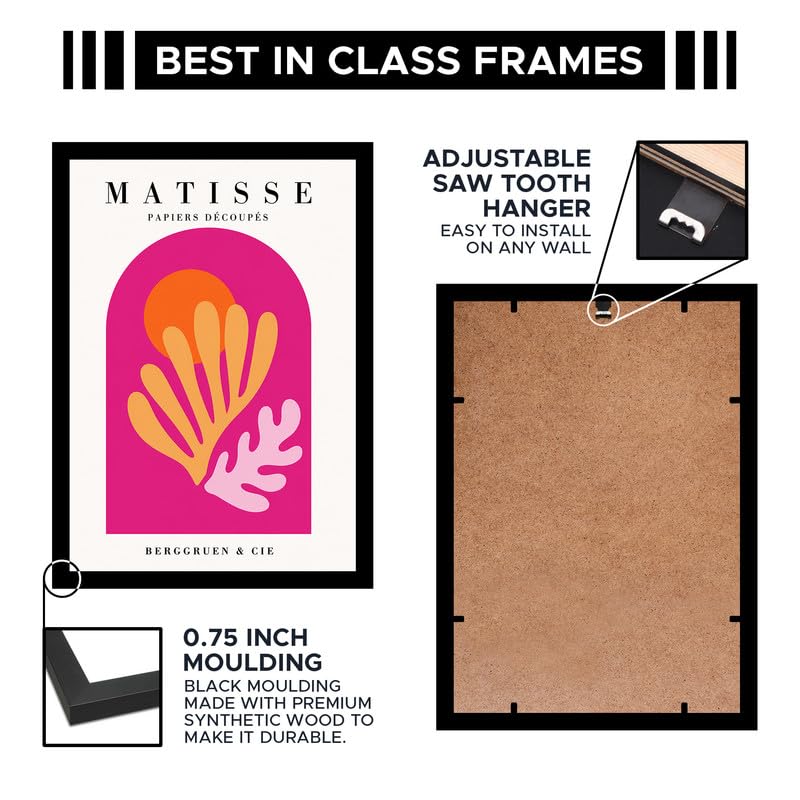 Image of Abstract Cut-Outs Premium Framed Wall Poster (12x18 Inch) | Pink Orange & Cream Botanical Wall Art | Modern Colorful Aesthetic Decor for Bedroom, Living Room, Office & Workspace | Ready-to-Hang Frame