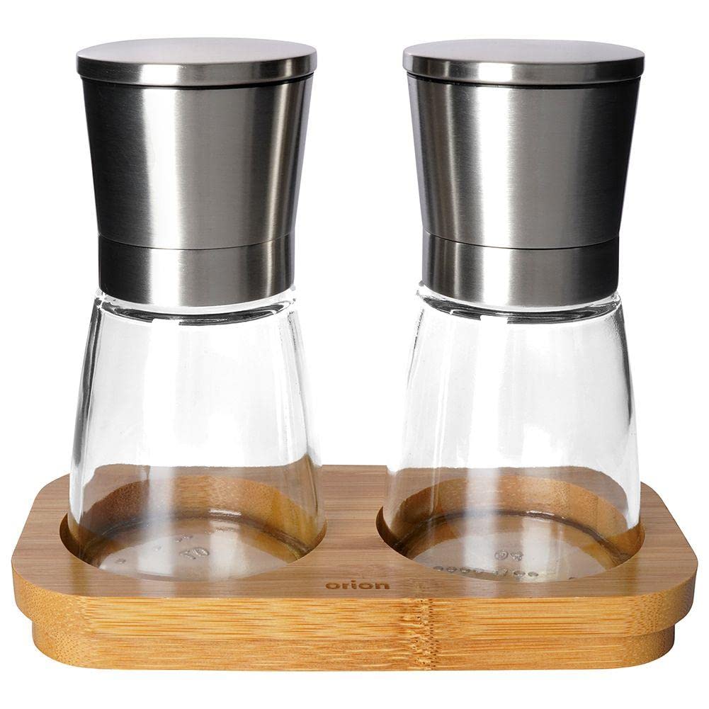Lot de 3 moulins à sel et poivre | Moulin à épices, Salière et poivrière, Moulin pour moudre le sel et le poivre sur un support en bambou