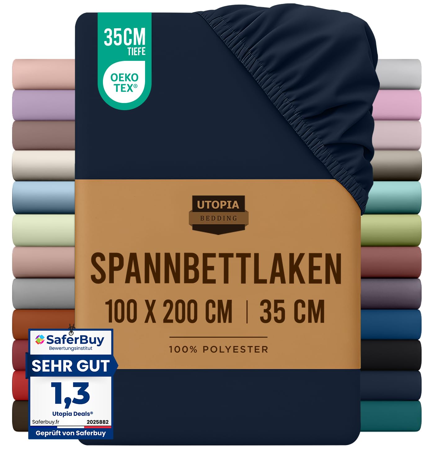 Utopia Bedding - Spannbettlaken 100x200cm - Marineblau - Oeko-Tex Zertifiziertes Gebürstete Polyester-Mikrofaser Spannbetttuch - 35 cm Tiefe Tasche