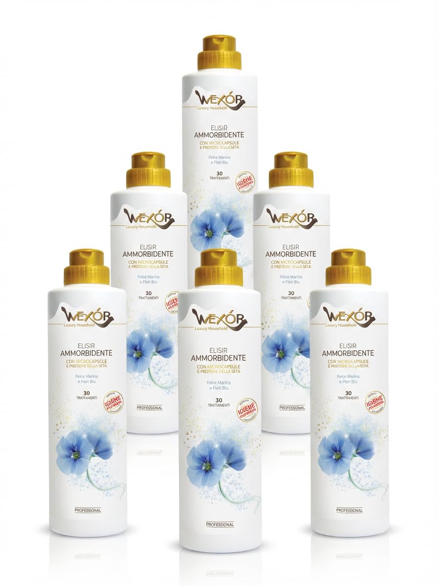 Elisir Ammorbidente Profumato Felce Marina e Fiori Blu, Set da 2, 4 o 6 Flaconi, 750ml Ciascuno, Fragranza Irresistibile (x6)