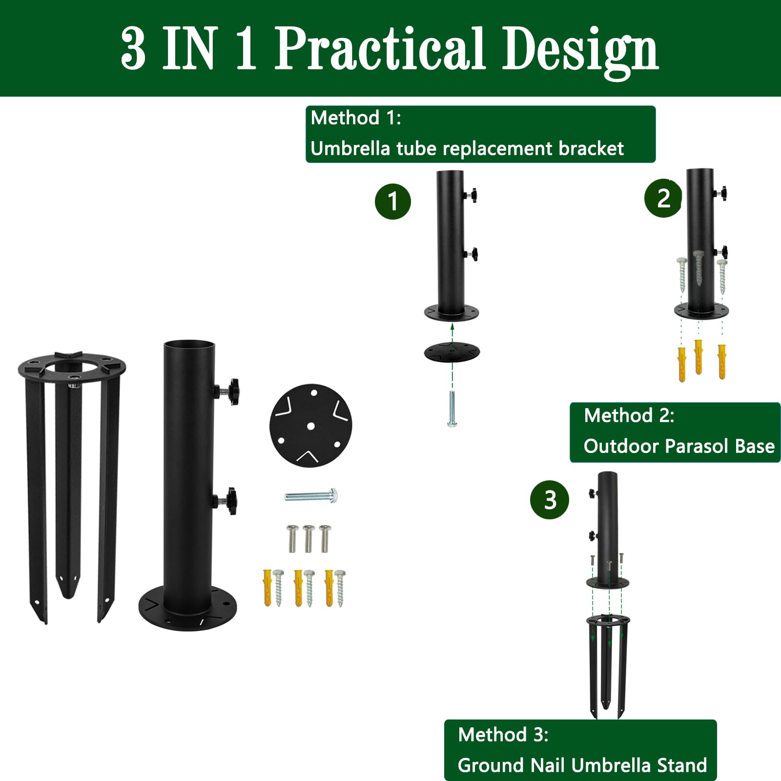 VANROUG Patio Umbrella Stand Base, In-Ground Umbrella Holder, Grass Umbrella Ground Stake - Image 4