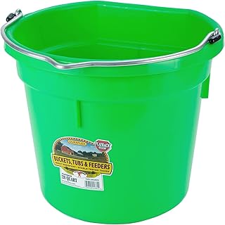 Little GiantÂ® Flat Back Plastic Animal Feed Bucket | Animal Feed Bucket with Metal Handle | Horse Feed & Water Bucket | 20 Quarts | Lime Green