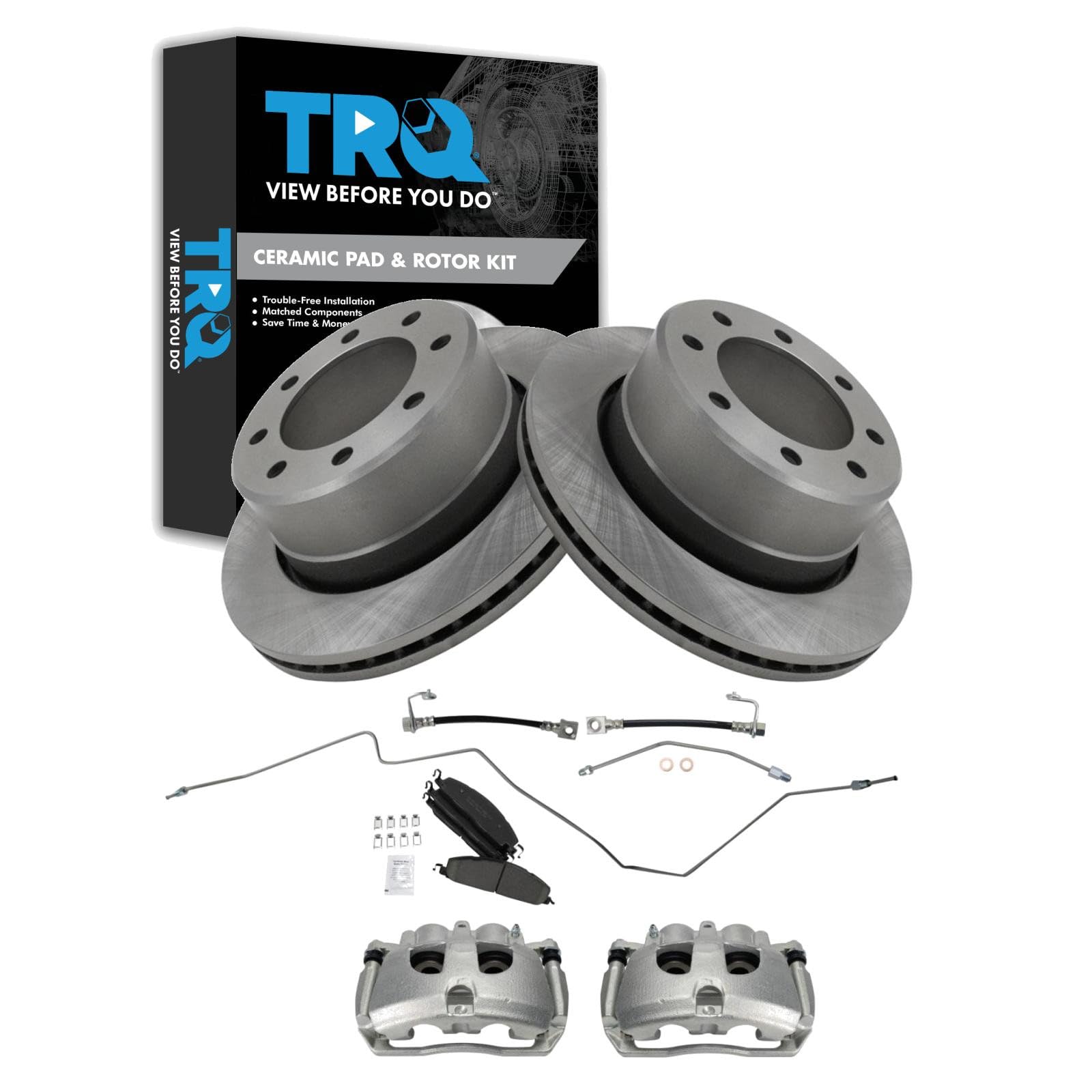 TRQ Rear Brake Pad &amp; Rotor Kit Ceramic Compatible with 2009-2010 Dodge Ram 2500, 3500 2011-2013 Ram 2500