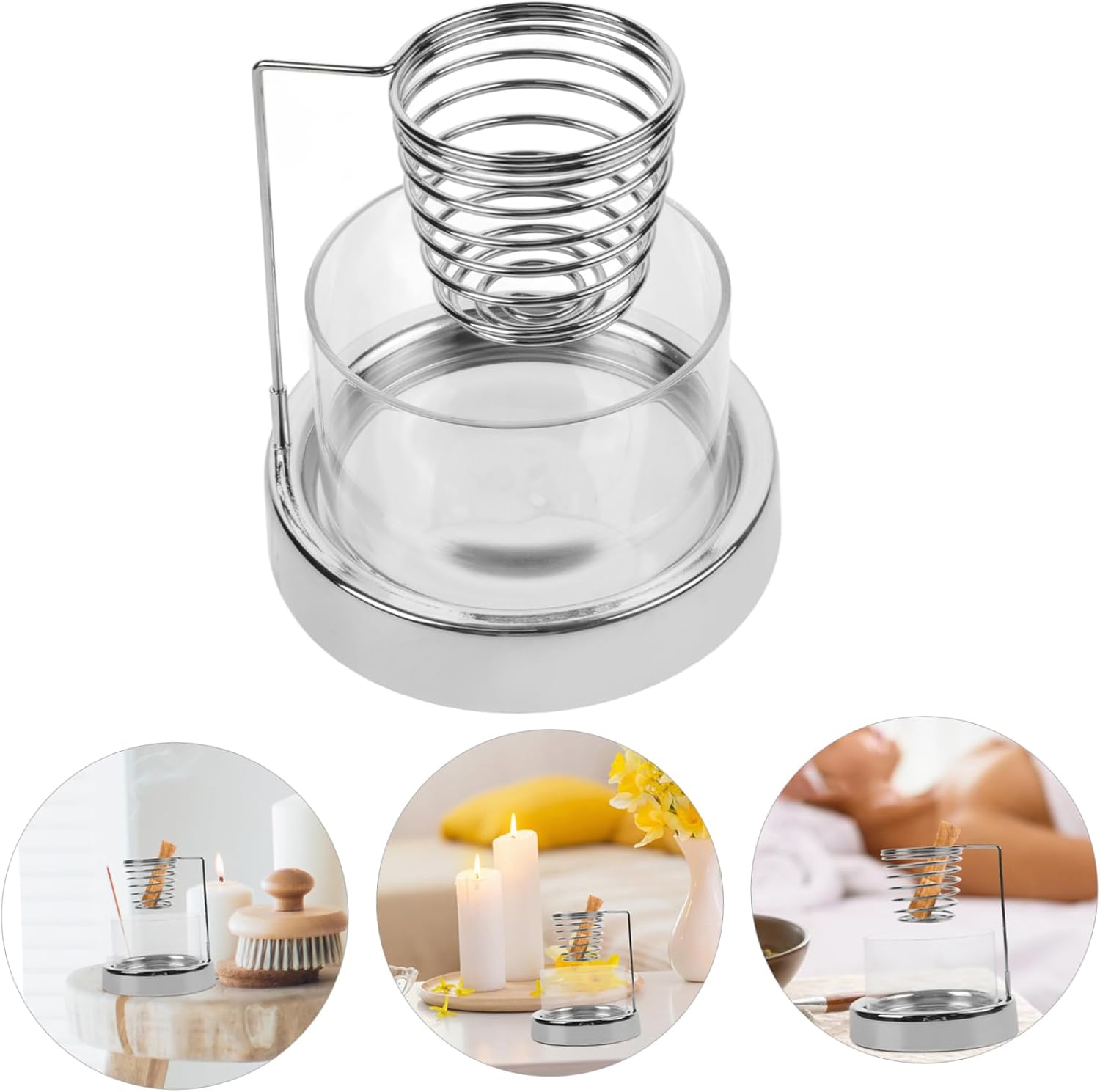 Decorative Incense Holder Burner for Sage Xmas, Silver Metal Glass image 5