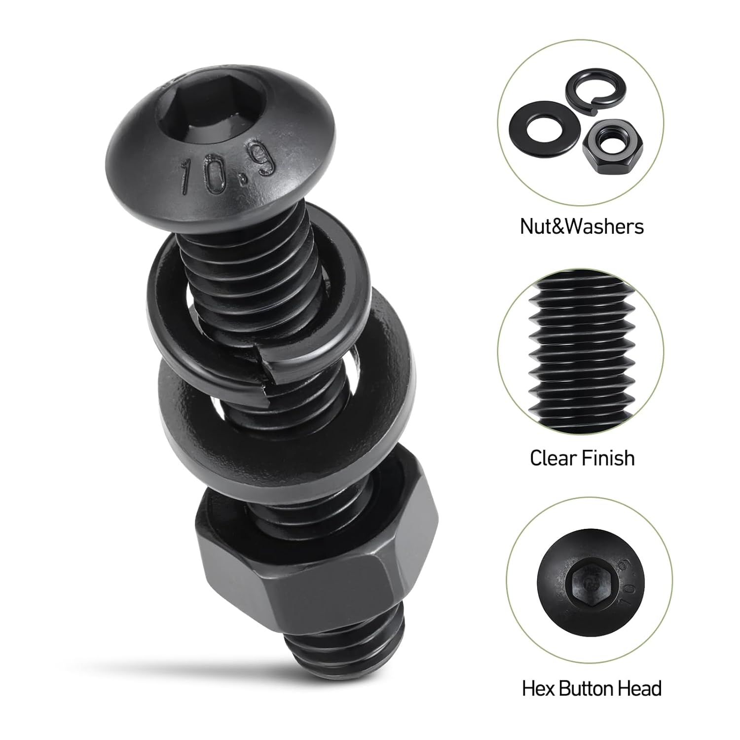 2280PCS M2 M3 M4 M5 Bolt Assortment Kit, Hex Socket Button Head Screws Nuts Bolts Washer Assortment Kit 10.9 Grade Alloy Steel Black Oxide
