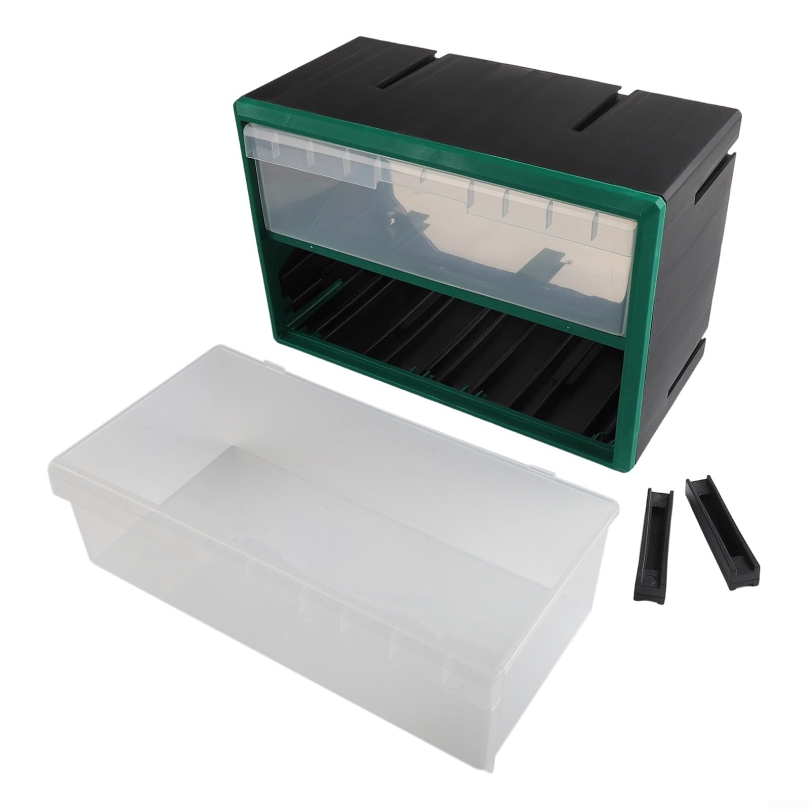 Caja de almacenamiento de plástico apilable para piezas de cajones y herrajes para gabinetes con soporte de pared, para organizar herramientas en talleres, garajes y fábricas (verde)