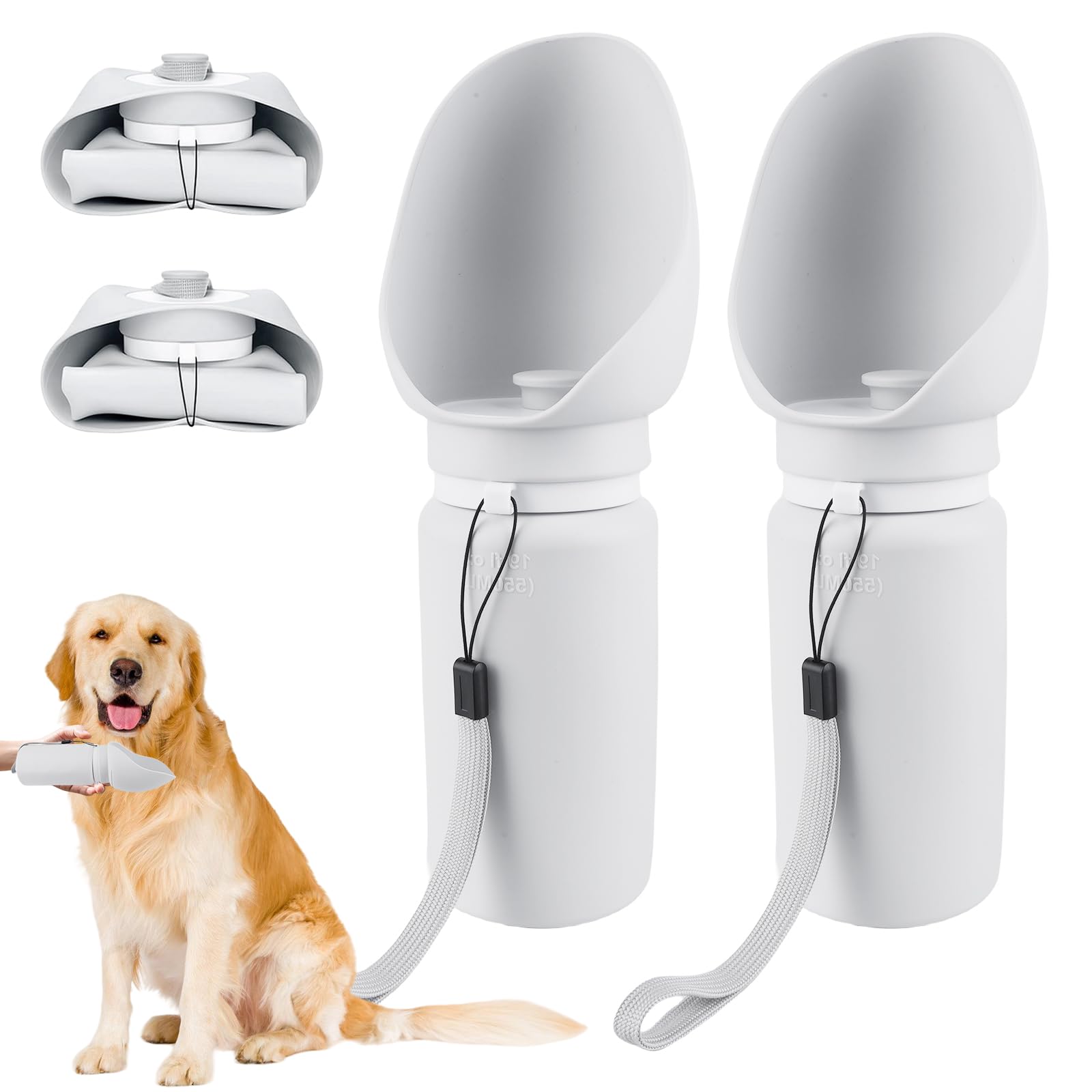 Plegablebotella Agua Perro, 550 Ml Plegable Botellas De Agua para Perro Gato, 2 Bebedero Perro Portatil, Botella De Agua para Mascotas, Bebedero Portatil Perro para Acampar a Pie Todos Los Días