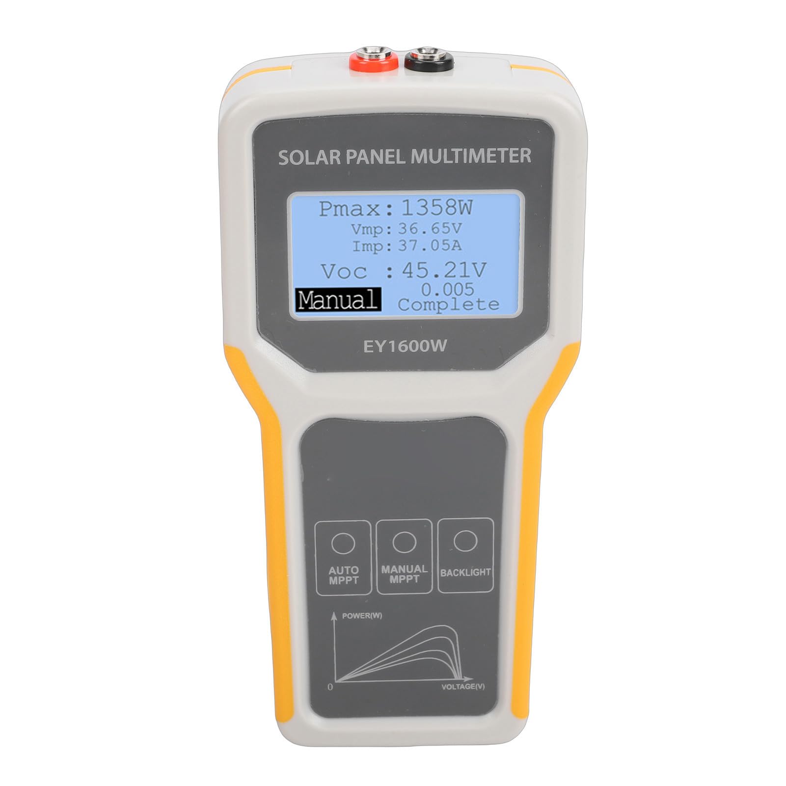 Bewinner Multimetro MPPT per Tester per Pannelli Solari, Gamma di Potenza 5-1600 W, Corrente 0-60 A, modalità di Rilevamento Automatico e Manuale, Strumento Portatile Leggero con Display LCD