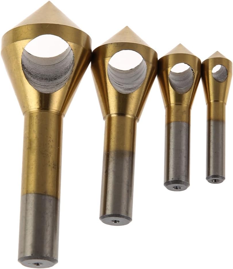 Cobalt Countersink Drill Bit, Countersink Drill with Hole 4PCS Deburring Chamfer Drill Bit Set Wood Metal Plastic Drill Bit 2-5mm 5-10mm 10-15mm 15-20mm (Gold)