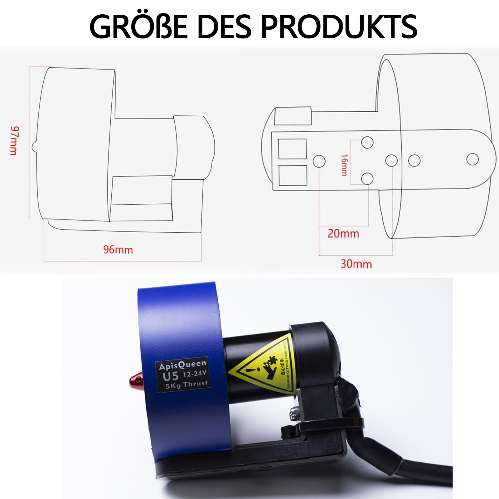 12~24V Unterwasser-Thruster mit Lüfter U5 Set, Gesamtantriebskraft 30,9 lbs Bürstenloser wasserdichter Motor, mit RC und ESC und Signalempfang für Kajaks und Fischerboote