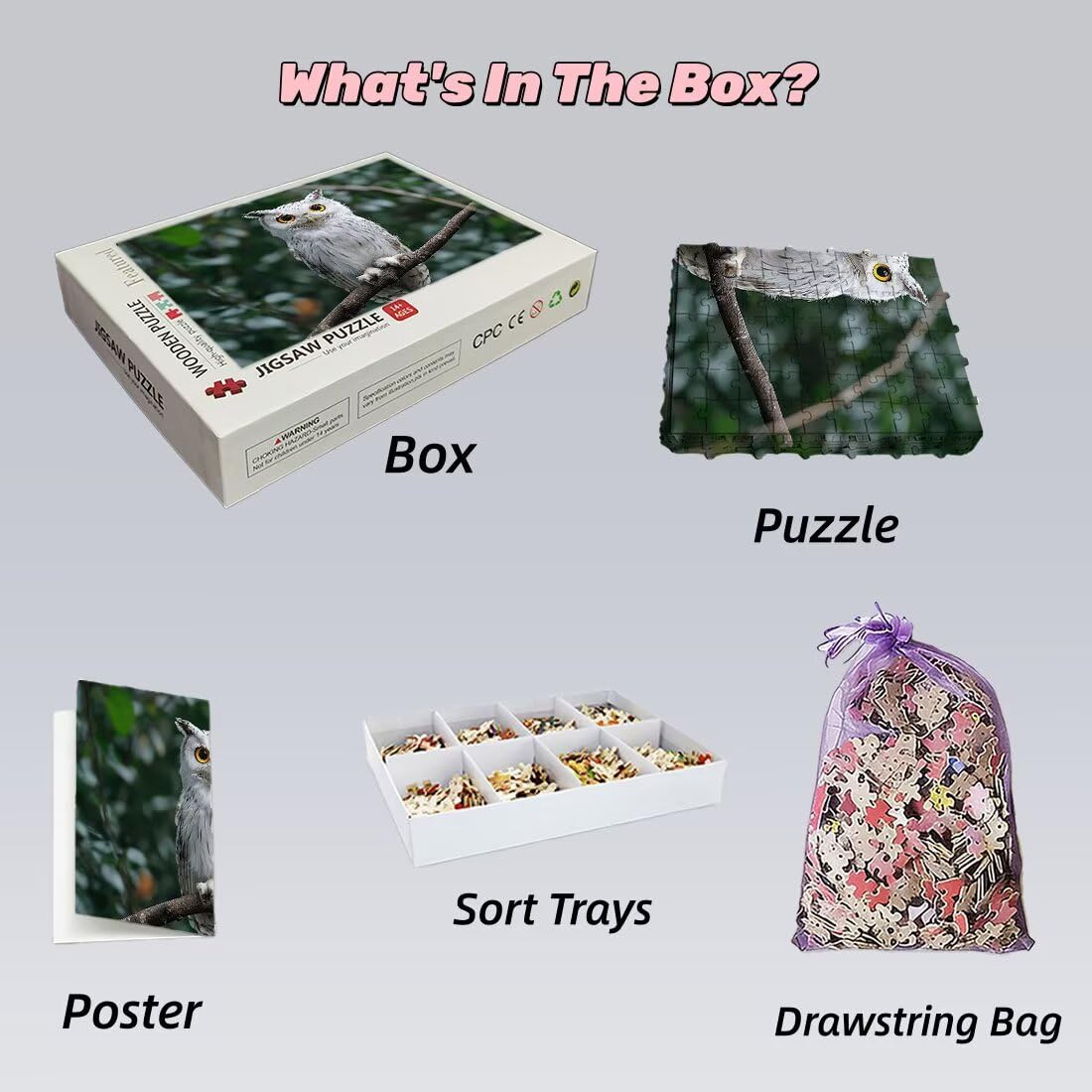 Puzzle 1500 sztuk sowa, puzzle dla dorosłych zwierzęta, puzzle 1500 sztuk dla dorosłych, drewniane puzzle z pudełkiem prezentowym, klasyczne puzzle dla całej rodziny, oryginalne prezenty dla mężczyzn