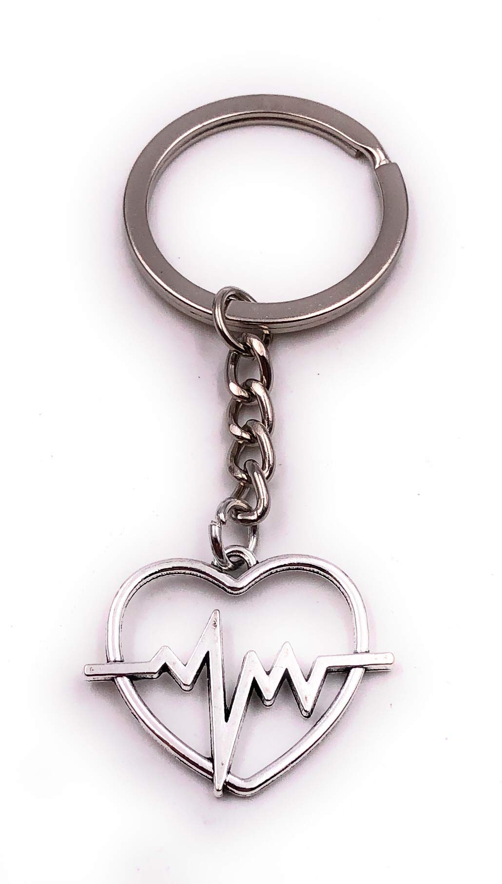 H-Customs Silver Heart Love Heartbeat Beat Symbol Hollow Key Chain Pendant