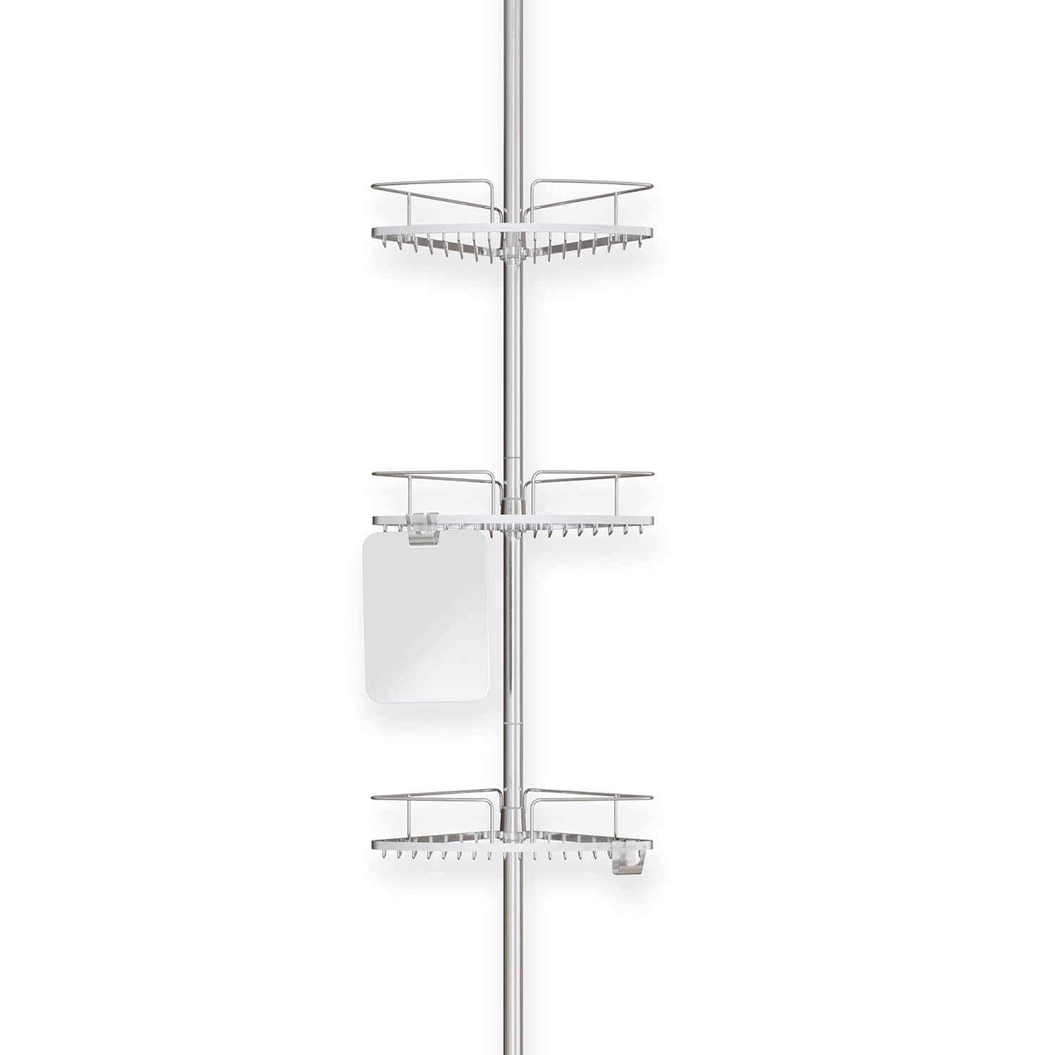 Better Living Fineline 3 Tier Tension Shower Pole Caddy with Mirror Adjustable 3 Large Baskets Rust-Resistant Stainless Steel
