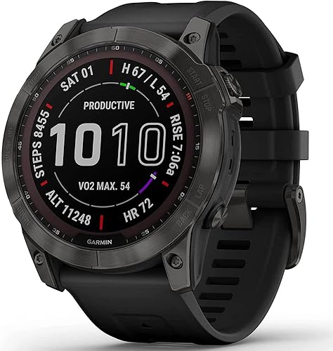 Miniatura 2 de Garmin 010-02540-24 Fenix 7 Sapphire Solar Smartwatch Mineral Blue DLC Titanium Whitestone Band Bundle con 2 años CPS paquete de protección mejorada