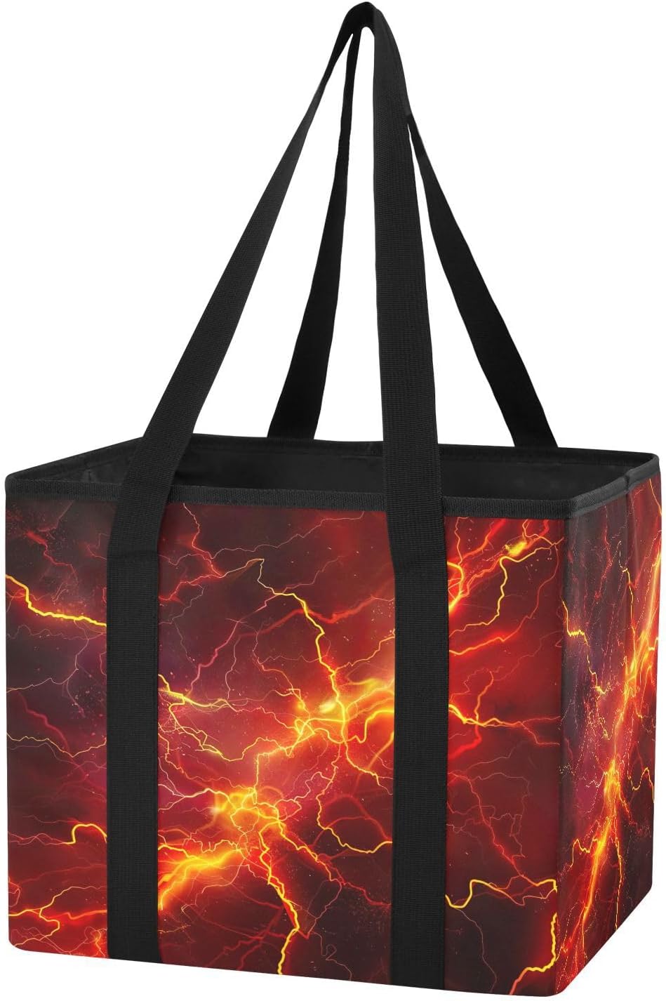 Qilmy Thunder Lighting Trunk Organizer for Women Men, Waterproof Collapsible Car Organizers and Storage with Reinforced Handles & Removable PE Board for SUV Sedan Truck, Multi-Purpose Storage Tote Bag