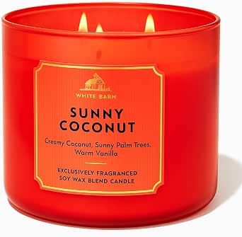 Bath & Body Works Sunny Coconut 3-Wick Candle, 14.5 oz, Soy Blend Wax with Cotton Wicks, Room-Filling Scent, Creamy Coconut, Palm Tree and Vanilla Notes, Decorative Jar with Lid