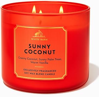 Bath & Body Works Sunny Coconut 3-Wick Candle, 14.5 oz, Soy Blend Wax with Cotton Wicks, Room-Filling Scent, Creamy Coconut, Palm Tree and Vanilla Notes, Decorative Jar with Lid