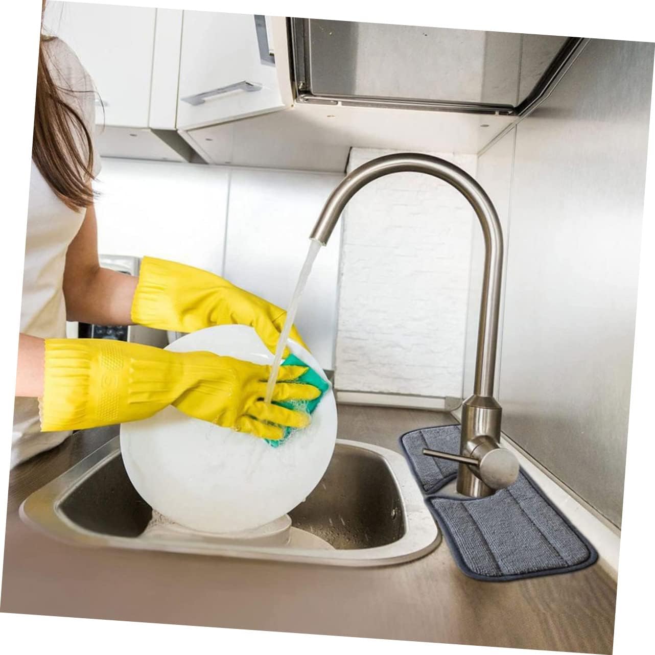 2pcs Water Absorbent Kitchen Sink Pad Splash Wash Basin Mat for Faucet Keeps Countertop Dry for Kitchen Bathroom Rv Use Simple Design