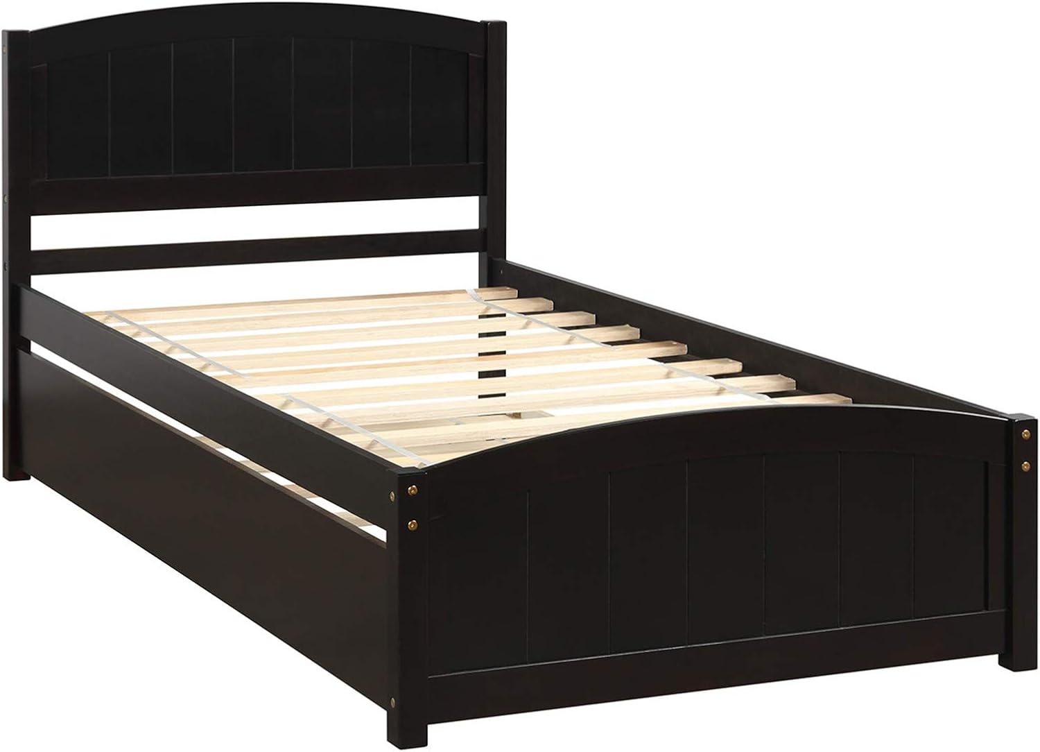 Bellemave Twin Platform Bed Frame with Headboard, Solid Wood Platform Bed with Trundle Bed Frame Roll Out, Finsbury-Espresso