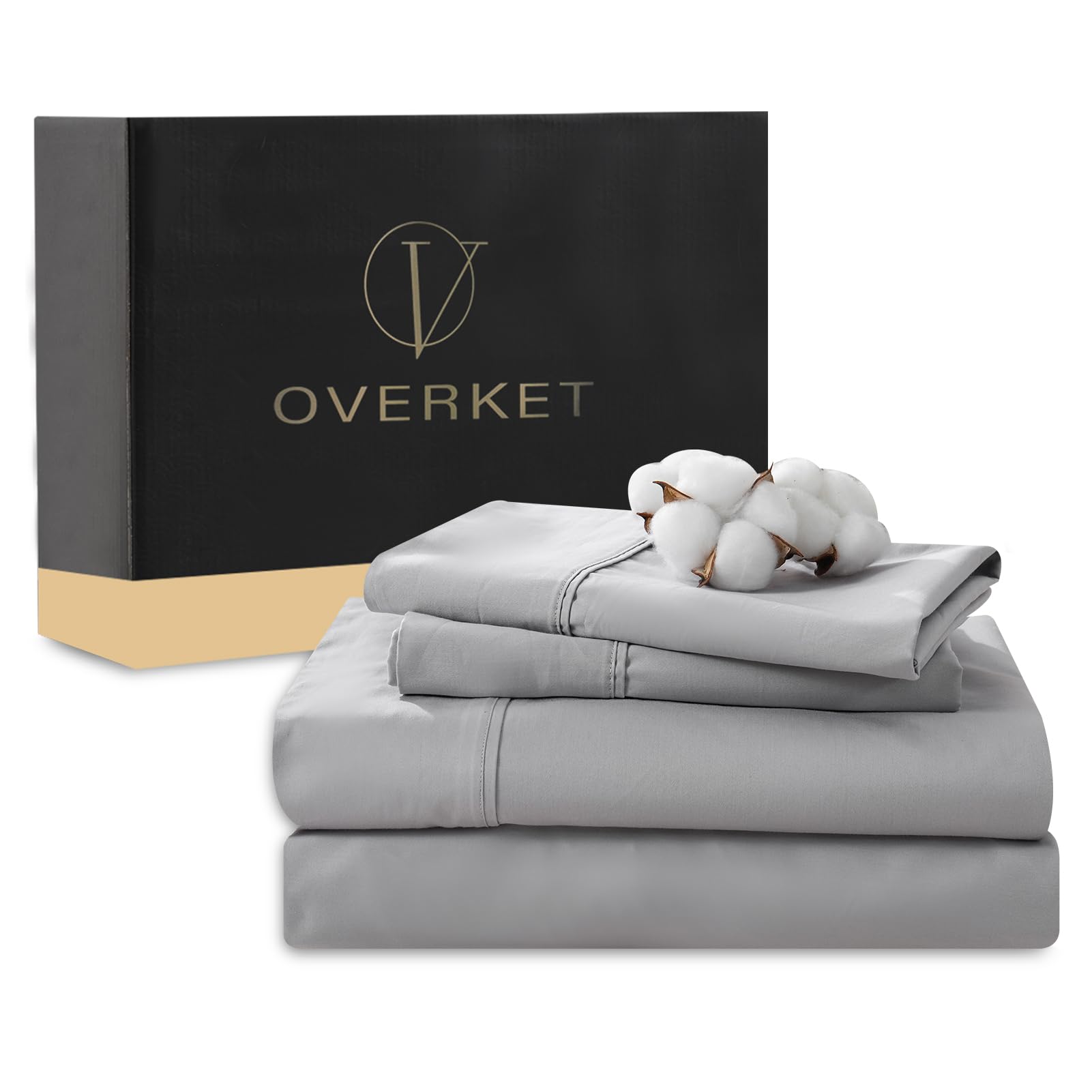 Egyptian Cotton Sheets Full Size 4PCS 1000 Thread Count Sateen Weave Soft Breathable 16-Inch Deep Pocket （Full,Grey）