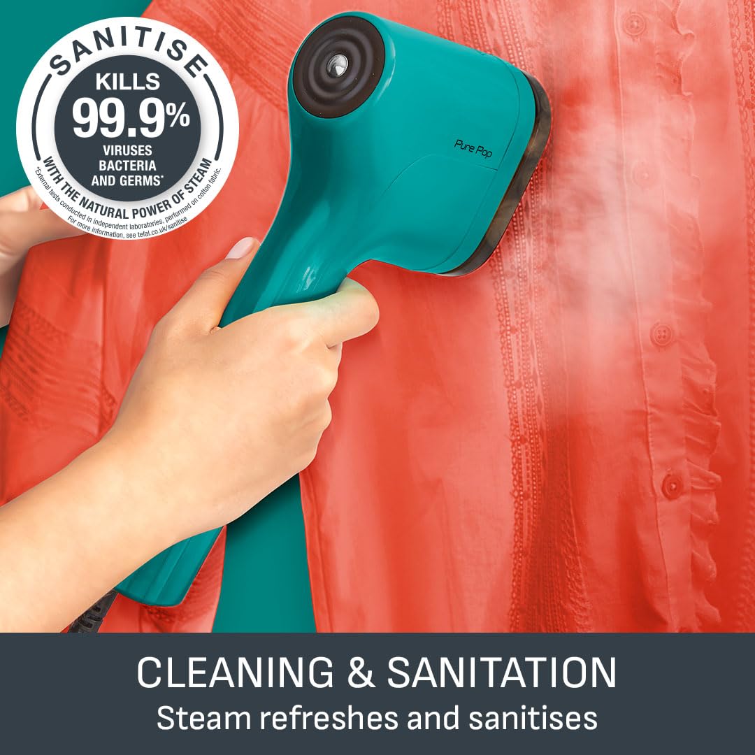 Tefal Pure Pop Slim Handheld Clothes Steamer, No Ironing Board Needed, Ready to Use in 15 Seconds, 70ml Detachable Water Tank, Travel Iron, Garment Steamer, Green, DT2024 — view 12
