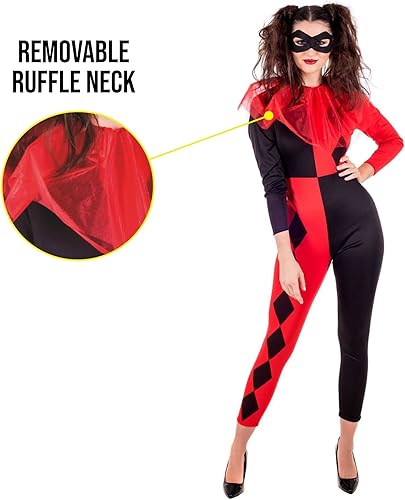 Miniatura 4 de Fun Shack Disfraz de bufón para mujer, disfraz de arlequín para mujer, disfraz de bufón de Halloween para mujer, disfraz de payaso de arlequín para