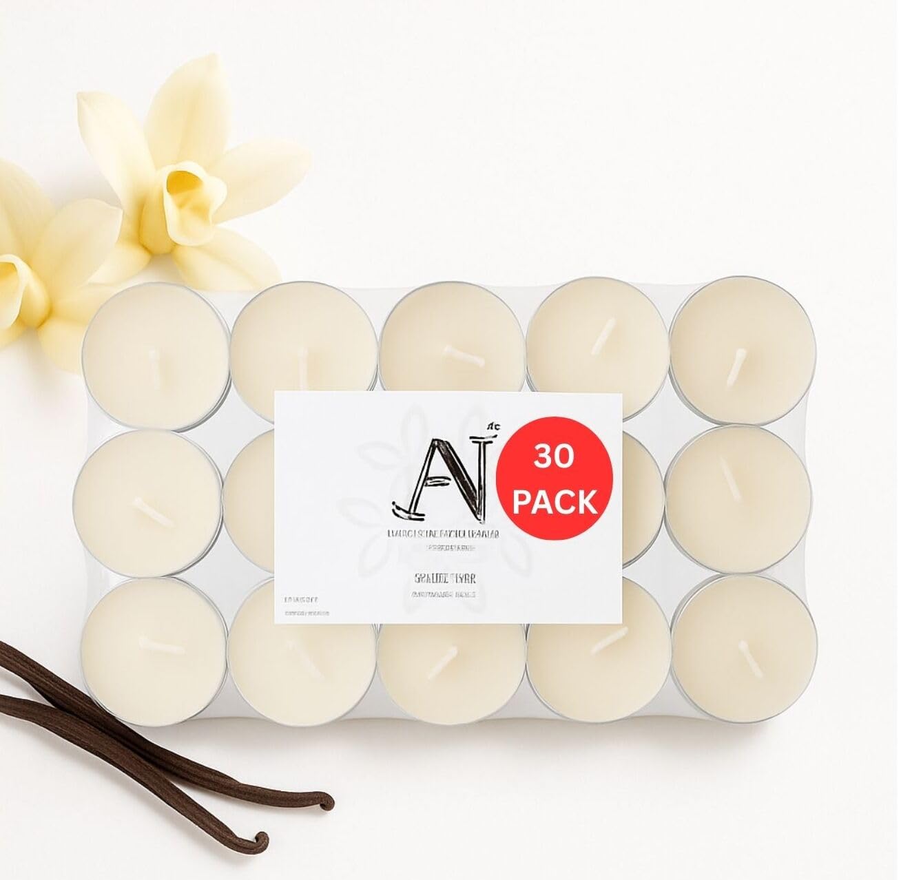 Aroma Naturals London Scented Tealight Candles Bag | 4 Hour Burn Time | Standard Size D3.77 x H1.45cm | Three Tone Coloured Wax & Aluminium Cups | Pack of 30 Tea Lights Scent (Vanilla Cream)