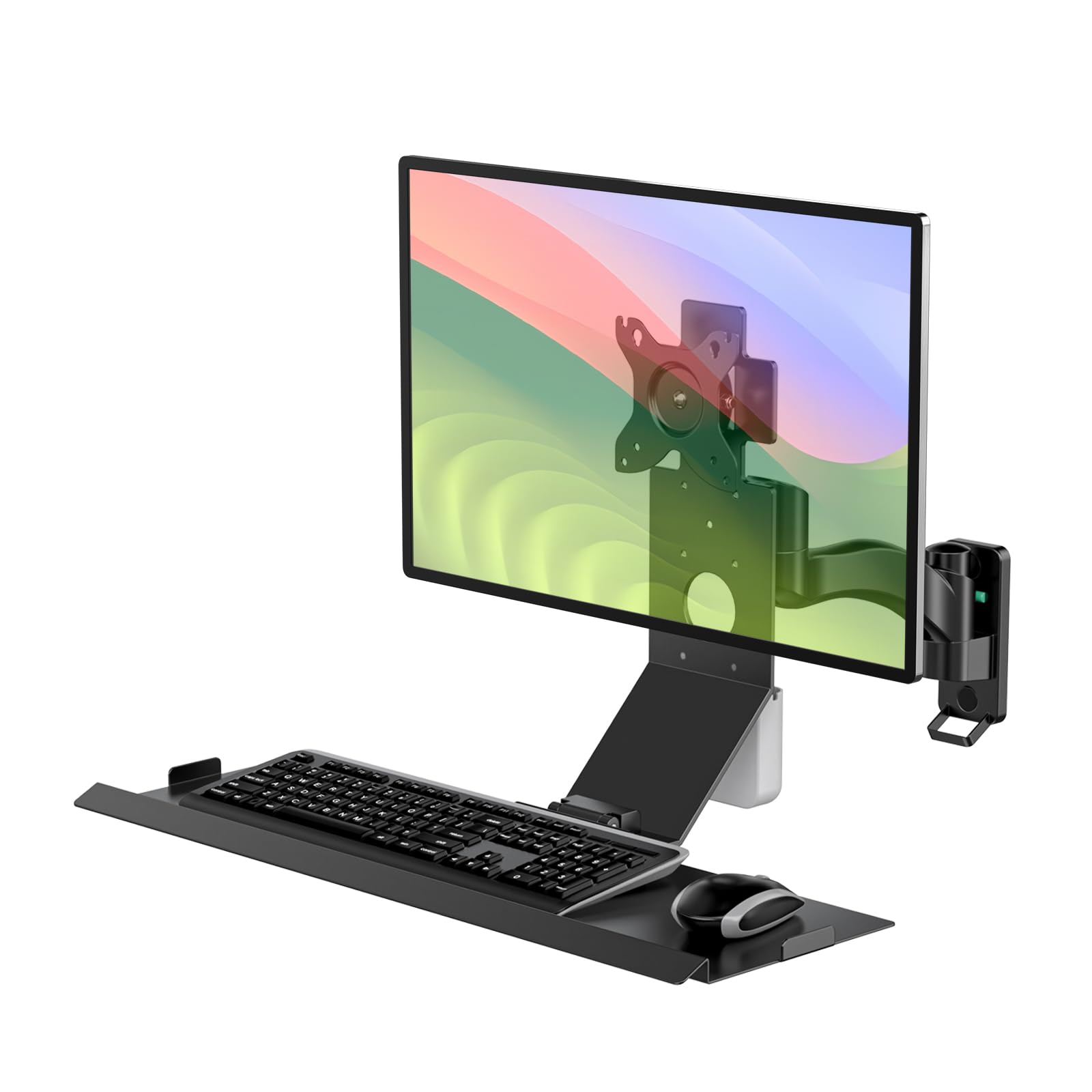 BEWISER Soporte de pared para monitor de 15 a 32 pulgadas con bandeja para teclado de 15 – 32 pulgadas, soporta hasta 10 kg, color negro