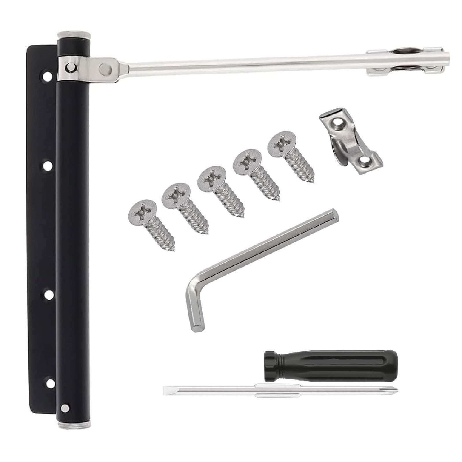 Door Closer, Rod Door Closer, Automatic Door Spring, Stainless Steel Adjustable Door Recliner with Screwdriver for Quiet Room Doors for Outdoor Interior Door Garden Gate (Black)