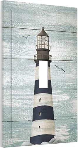 Faro costero, pinturas oceánicas, diseño vintage de 1 banda, placa decorativa de pared de una sola palanca, placa frontal eléctrica para dormitorio,