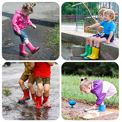 Hugrain Boys Kids Rain Boots Toddler Waterproof Rubber Garden Shoes Lightweight Blue Solid Adorable With Non Slip Sole Easy-On Handles (Size 1,Blue) #TOP6