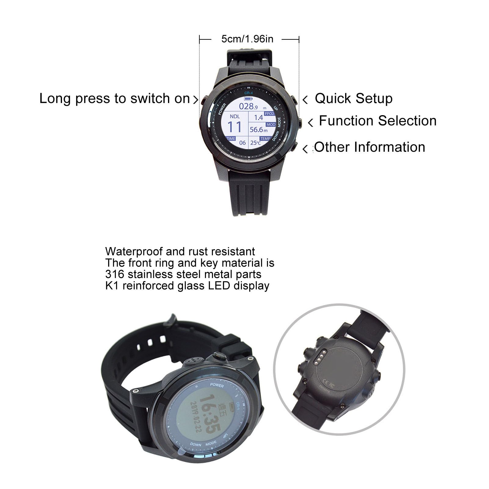 Computadora de Buceo, Reloj de Buceo Multifunción, Elegante Soporte de Muñeca para Apnea a Prueba de Agua de 100 M, para Explorar el Mundo Submarino