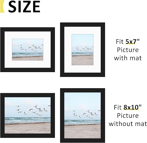 Miniatura 3 de Frametory, Marcos de 8 x 10 para mostrar imágenes de 5 x 7 con paspartú o fotos de 8 x 10 sin paspartú, vidrio resistente a roturas, accesorios de