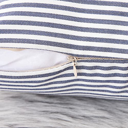 Shamrockers Throw Pillow Covers 18X18 - Decorative Pillows For Couch Set Of 2 Rustic Linen Striped Cushion Cover Soft Large Pillowcase For Bedding Home Decor, Sofa, Outdoor Farmhouse Fall Navy Blue #TOP4