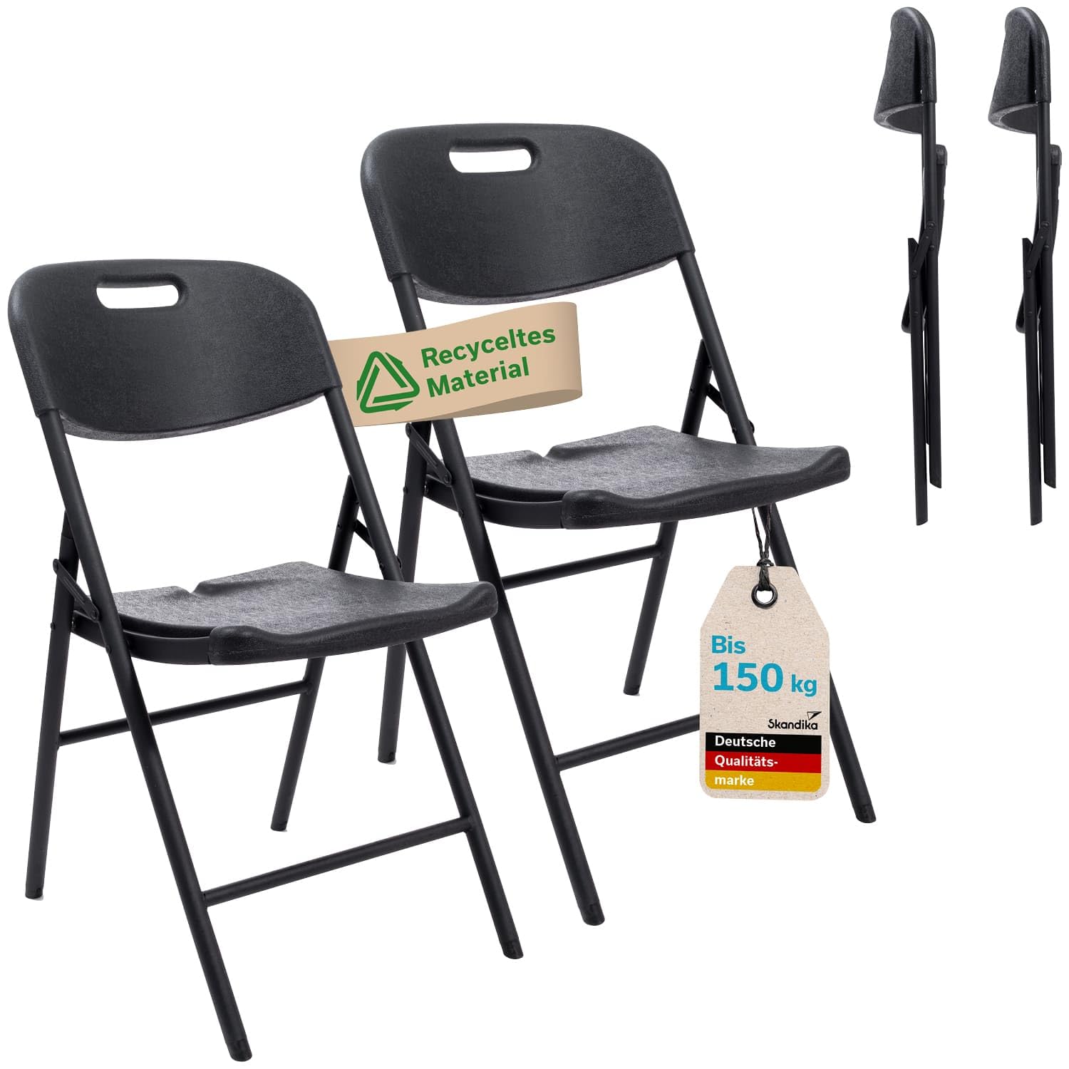 Skandika Klappstuhl MASI | Klappbarer Stuhl, 2er / 4er Set, 4 kg leicht, belastbar bis 150kg, wetterfest, Aufbau ohne Werkzeug | Campingstuhl klappbar, faltbar, für Camping (Schwarz | 2er-Set)