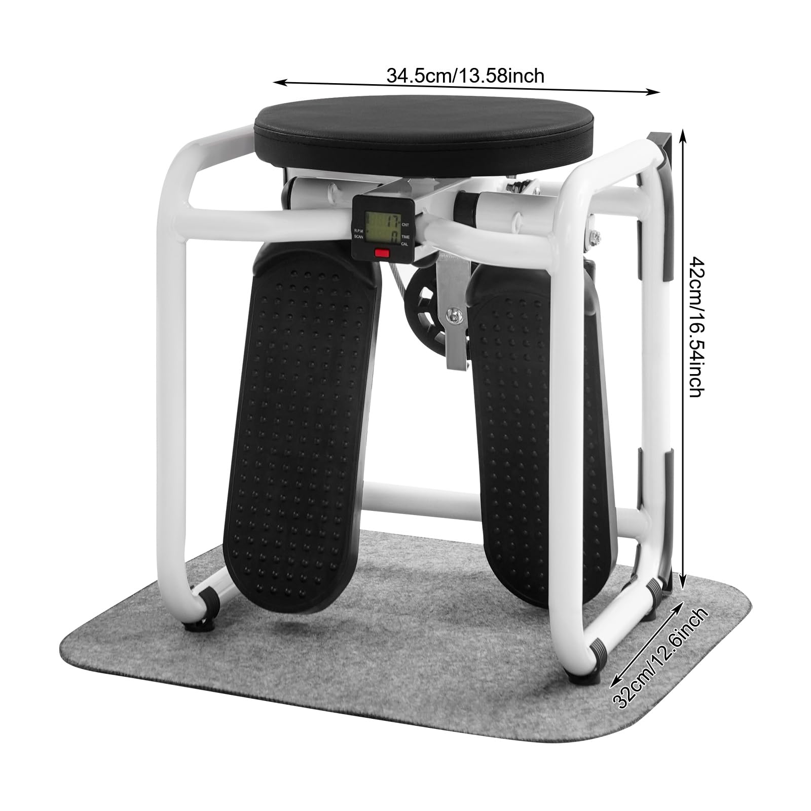 Mini stepper fitness Up-Down, resistenza idraulica, portata 150 kg, display LED, swing stepper con bande di resistenza, tappetino antiscivolo, telaio in acciaio, nero e bianco