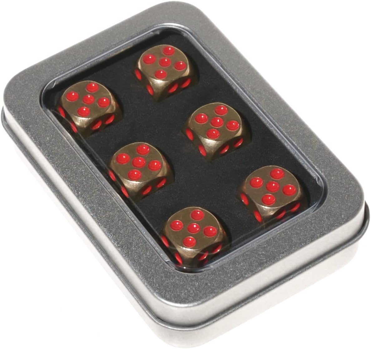 CKLT 6 Sided Metal Brass Dice with Red Pips, Tables Board Game Dice, 6pcs Solid Gift Brass Dice, Tabletop Games Set for Poker Party Playing Games