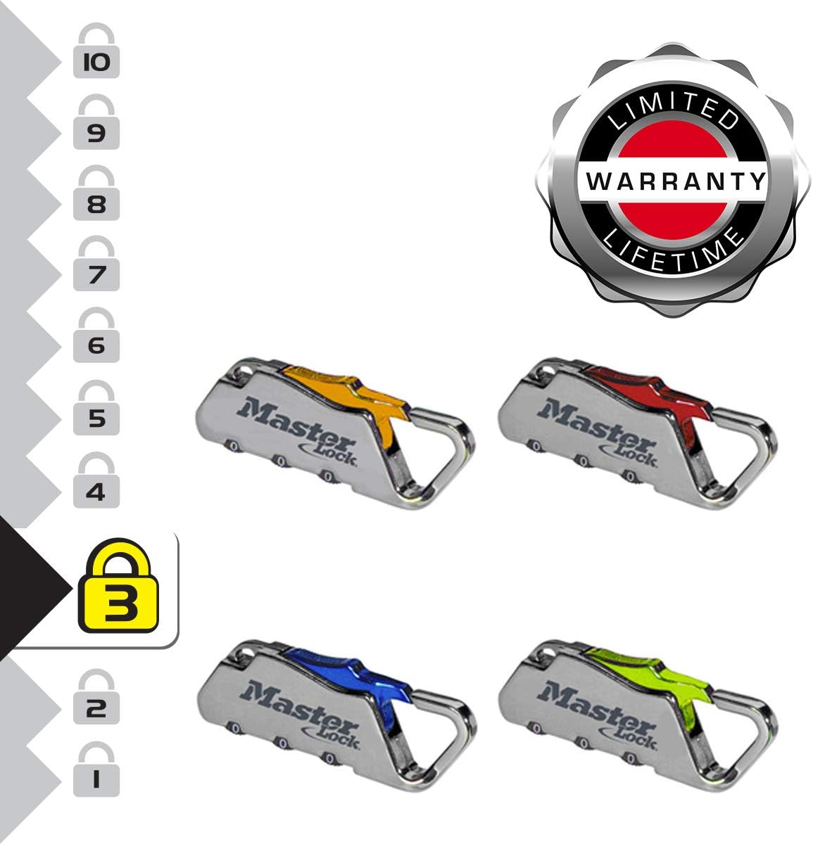 Master Lock Carabiner with Combination Lock – Assorted Colours (1549EURDCOL