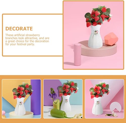 Miniatura 3 de Yardwe Florero de fresa para decoración del hogar, 3 piezas, decoración de ramas de fresas artificiales, decoración de tallo de fresa artificial,