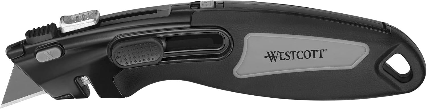 Westcott E-84032 00 Safety Cutter with Replacement Blades, Blade Magazine and Cord Cutter, Soft Grip Handle, Black